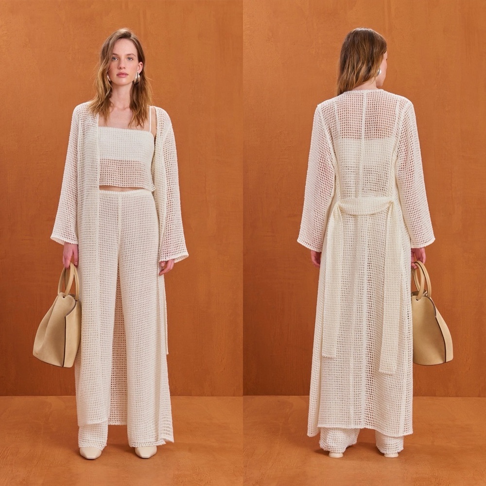 Cult‎ Gaia Ari Knit Duster Cardigan Open Knit Off White Large NWT